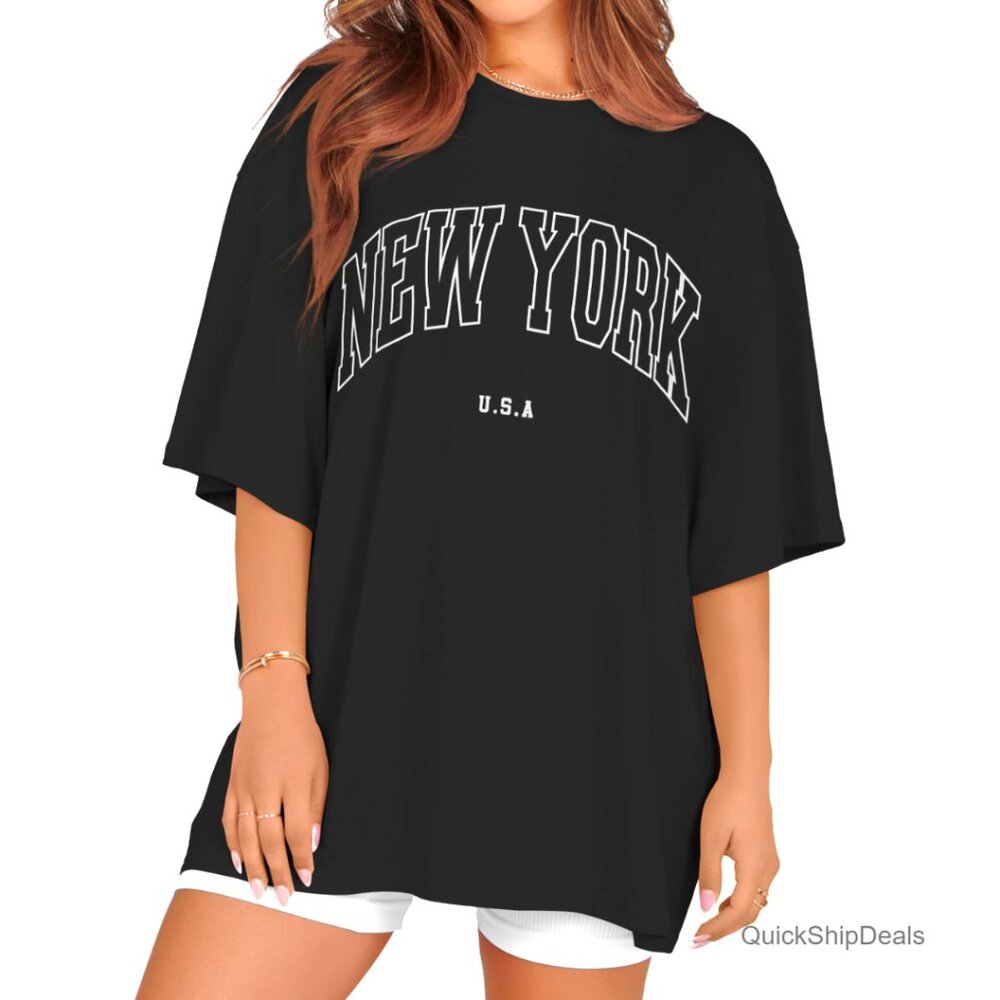 Oversized Graphic Tee Women Short Sleeve Round Neck Loose Fit Casual